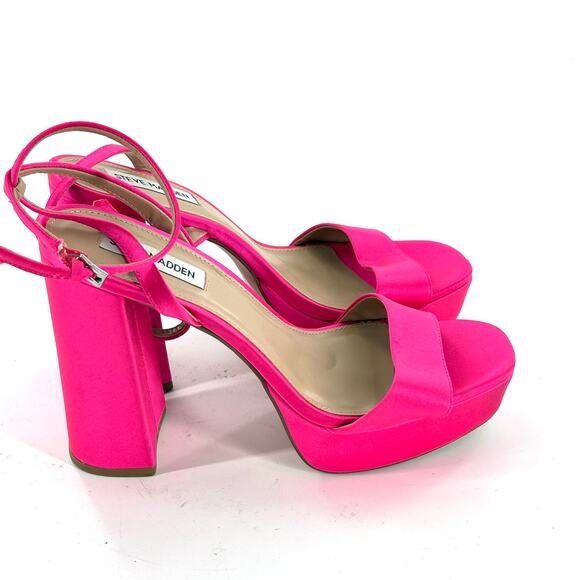 Steve Madden Lessa Platform Heels 9 NWOT Sandals Pink Satin Glam Cocktail Formal - Picture 5 of 6